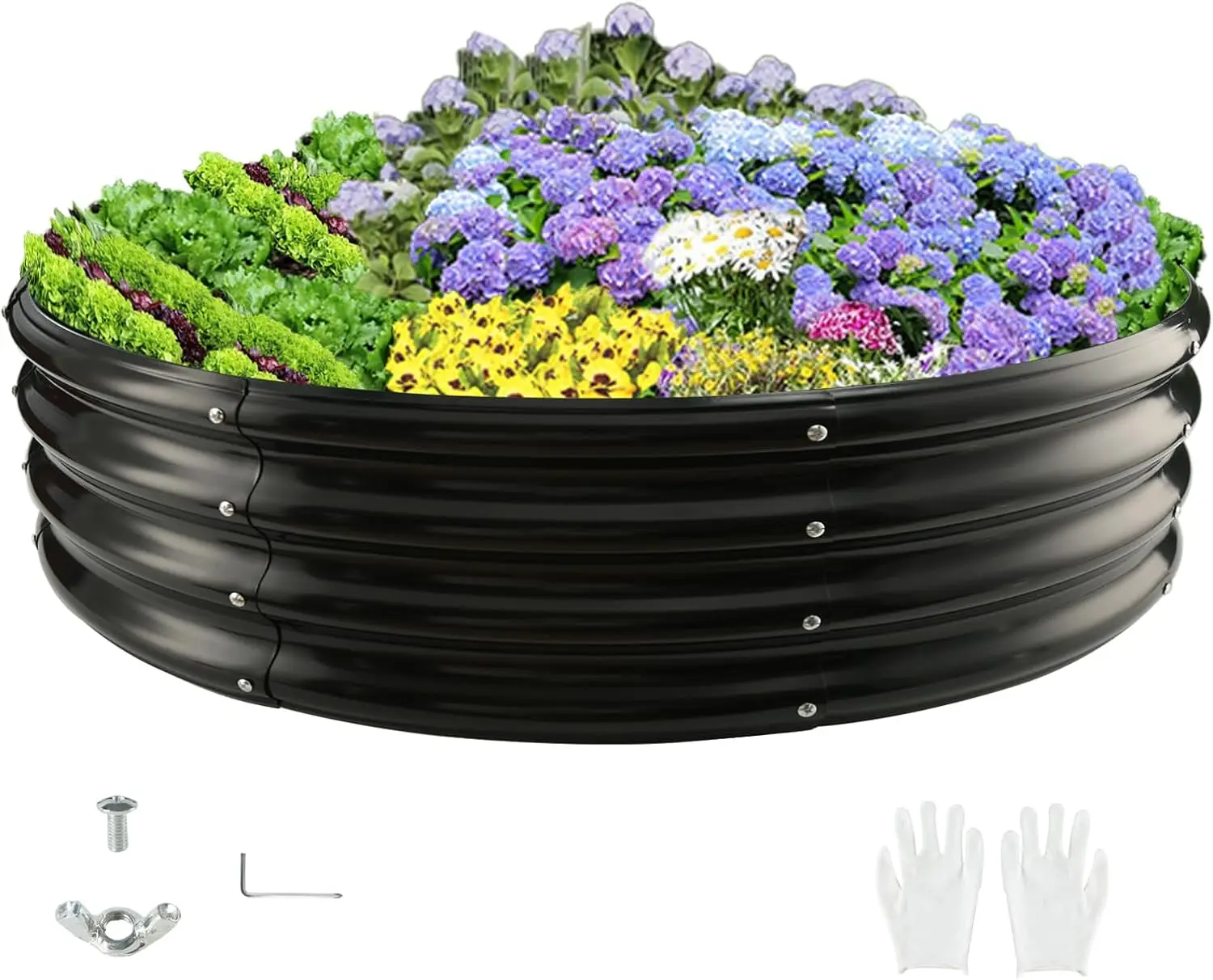 

Durable Round Galvanized Steel Raised Garden Bed for Planting,Round Galvanized Steel Fire Ring/Fir Pit for Outdoor- 5×5×1FT,0.8M