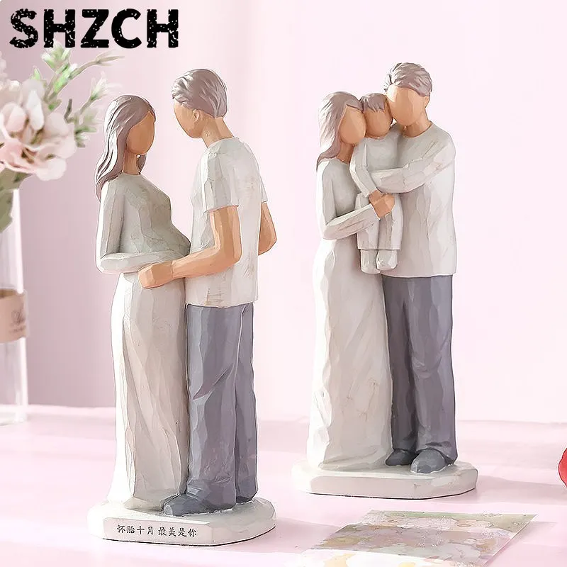 Family Figurines Hand Painted Resin Sculpture Home Decor Gift for New Mom Dad