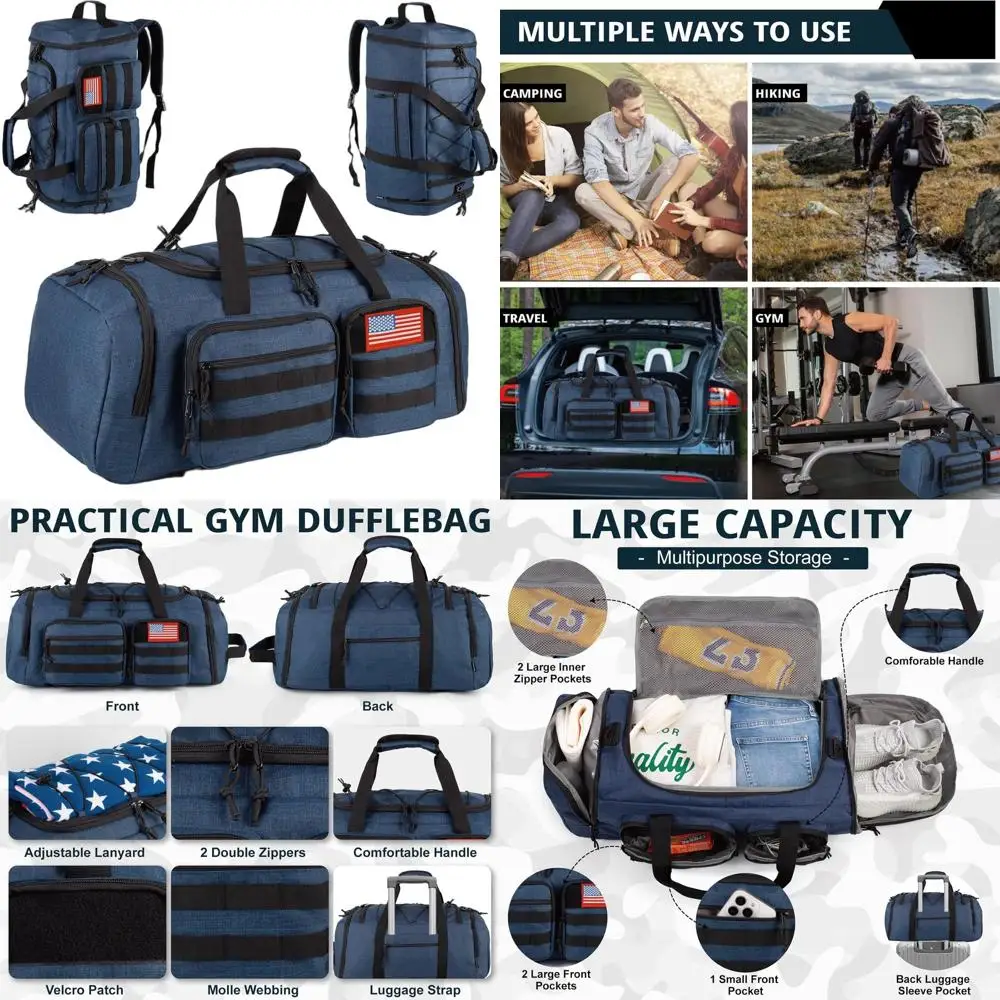 

Большая спортивная сумка-дафл 3-в-1 на 50 л с отделением для обуви, водонепроницаемая дорожная сумка для мужчин и женщин