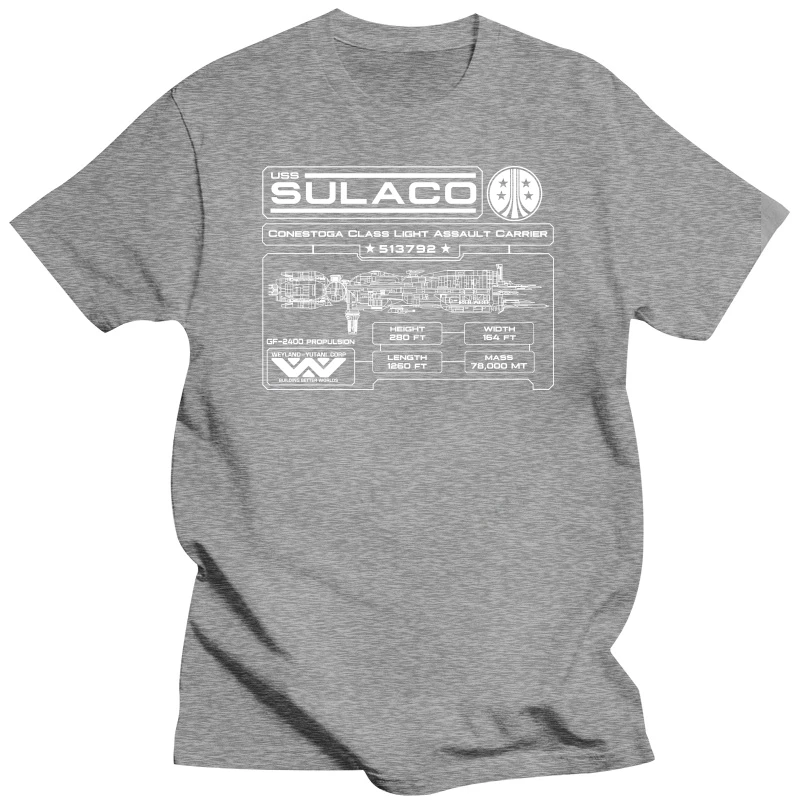 USS Sulaco Spaceship Specifications Plaque T Shirt. New 100% Cotton Short Sleeve O-Neck T-shirt Casual Mens Top