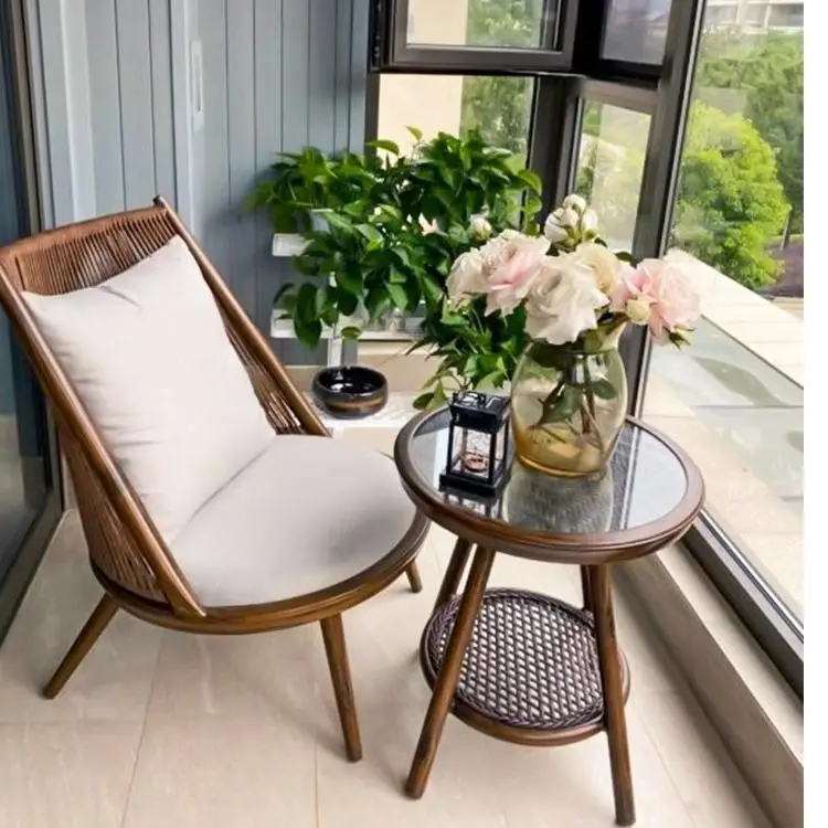 

Balcony high backrest rattan chair sofa coffee table simple light luxury Internet celebrity outdoor