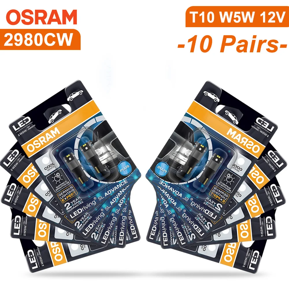 OSRAM СВЕТОДИОДНЫЙ T10 2980CW LEDriving SL Advance 6000K, белые автомобильные лампы для чтения, Женская внутренняя версия, мощность 12 В, 1,5 Вт, W5W, 194 дюйма, W2.1x9.5d