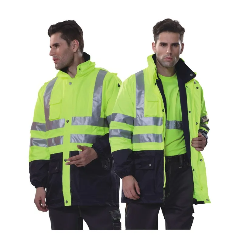 High Visibility Waterproof Safety Jacket Detachable Cotton Liner Reflective Men\'s Construction Workwear Warm Parka for Winter