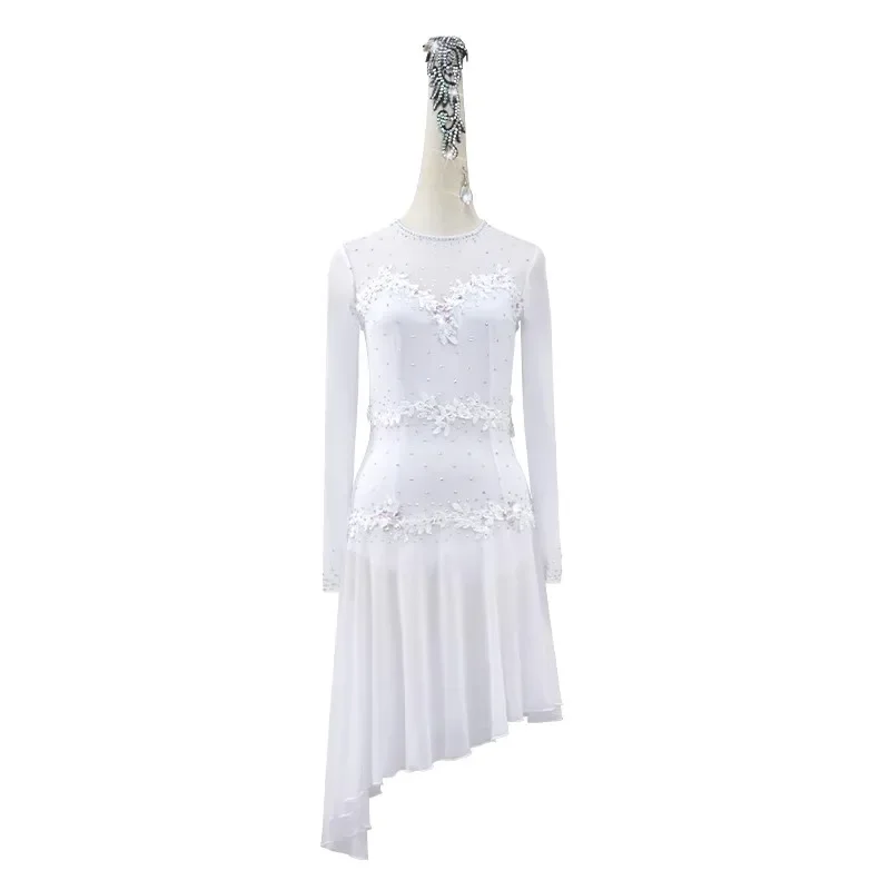 White Performance abbigliamento Costume da palcoscenico donna abito da ballo latino pratica da competizione Dancewear Top Outfit vestito da ragazza