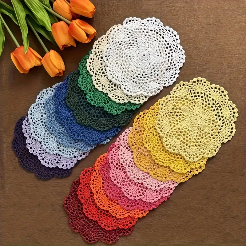 13 Colors Rainbow Hook Needle Woven Round Polyester Coaster Handmade Crocheted Starry Round Nordic Placemat Vase Decoration Mats