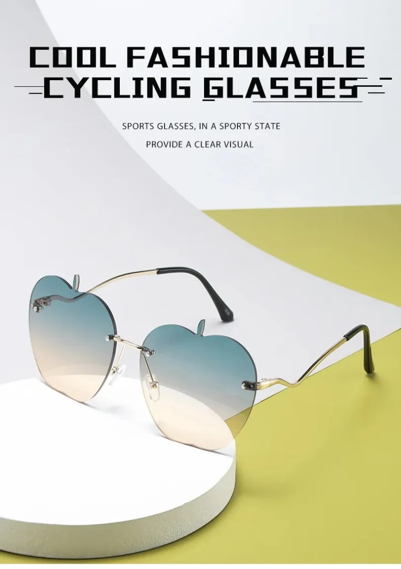 

Fashion Trendy Product Sun Protection Sunglasses Women Borderless Apple Shape Metal Eyeglass Frame Retro Gradient Color Glasses