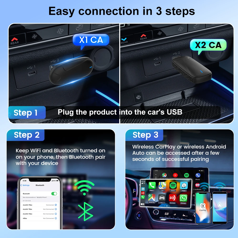 Carlink Car Stereo Wired Carlife To Wireless Android Auto And Carplay USB Adapter X1Ca X2Ca Ai Box Car Play Dongle for Baidu