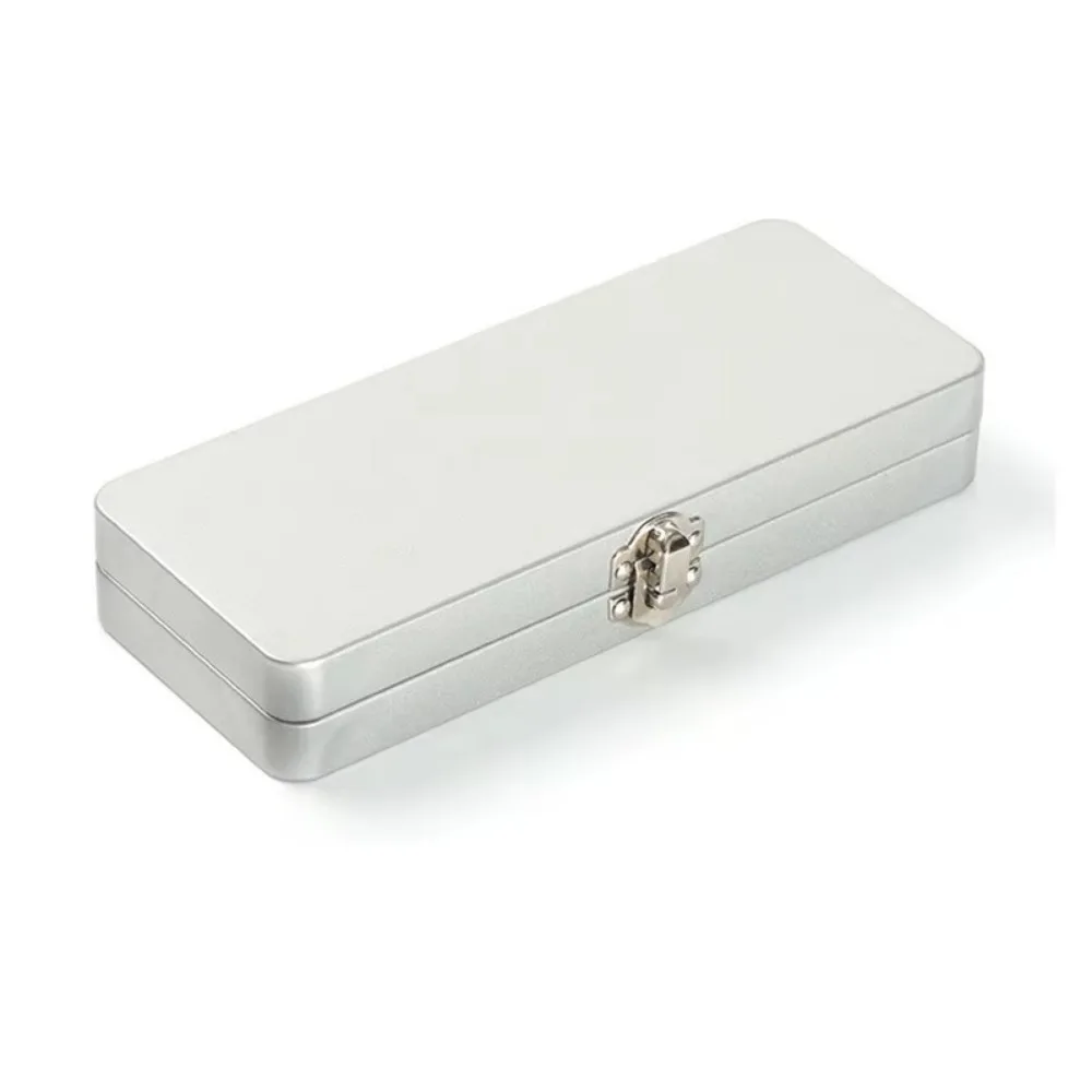 New Rectangle Metal Storage Box Silver Iron Metal Buckles Box Flip Cover with Lock Empty Hinged Box Solid Water Colour Box