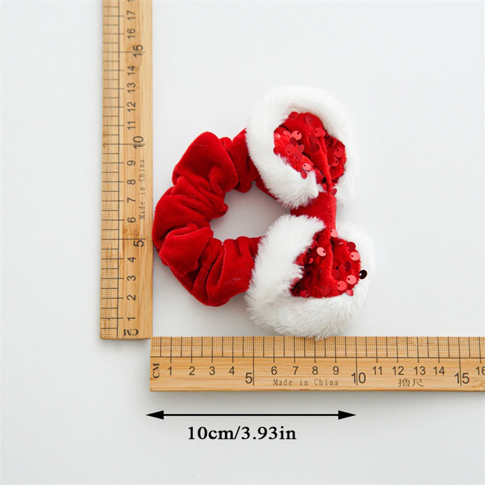 Bow Red Plush Scrunchies Sequin Christmas Style Hair Rope Ponytail Holder Hair Tie Xmas DIY Hair Bow Large Intestine Hair Ring