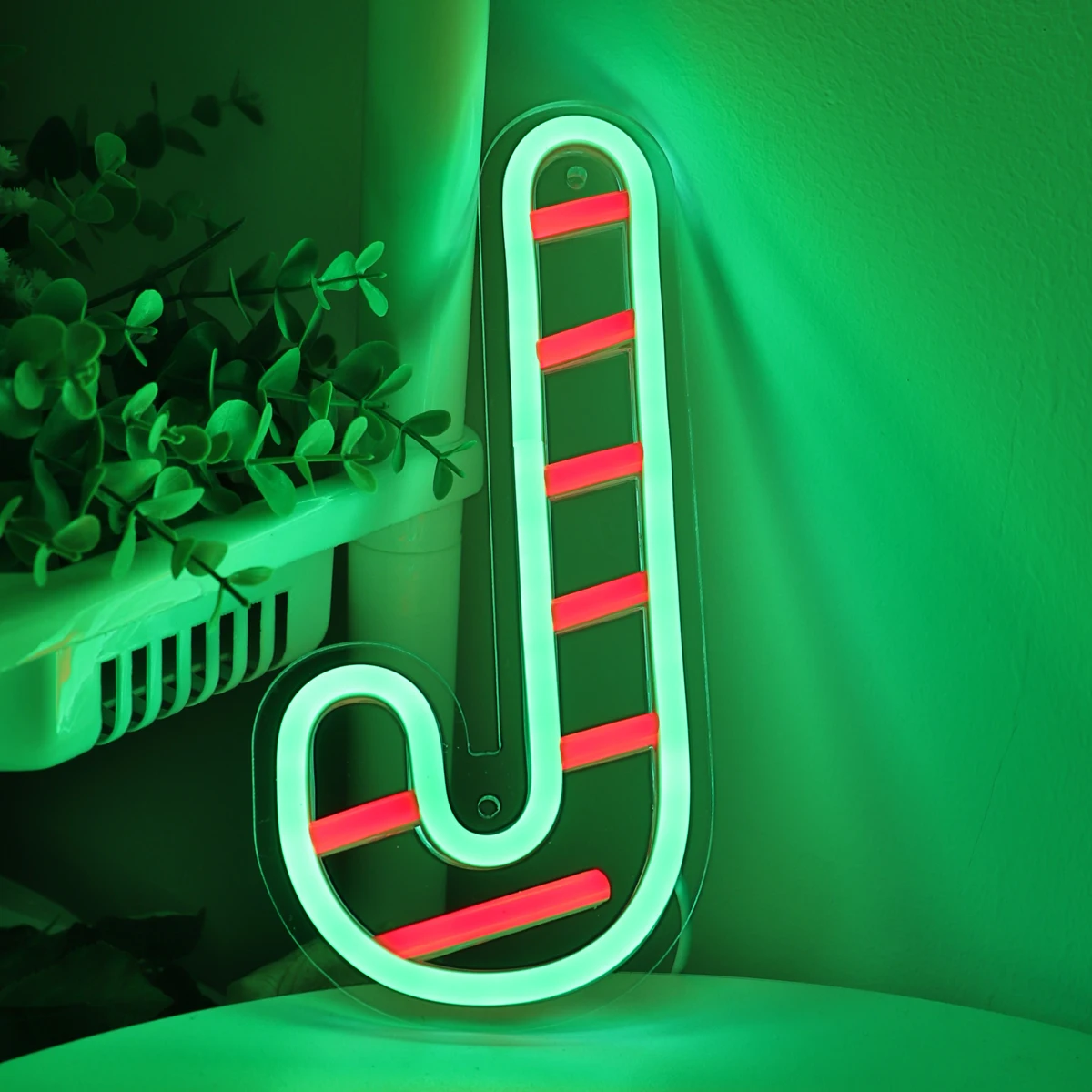 

1pc Mini Red Green Christmas Crutches Candy Wall LED Neon Sign For Christmas New Year Window Room Shop Pub Club 4.25''*9.13''