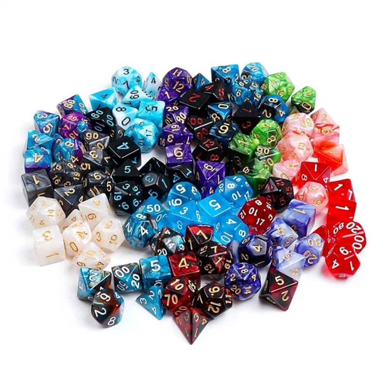 NEW 105/70/49/35/21/7Pcs Pearlized Dice Set Bright Multicolour Polyhedral RPG DND Role Playing Dragons Board Game Dice with Bags