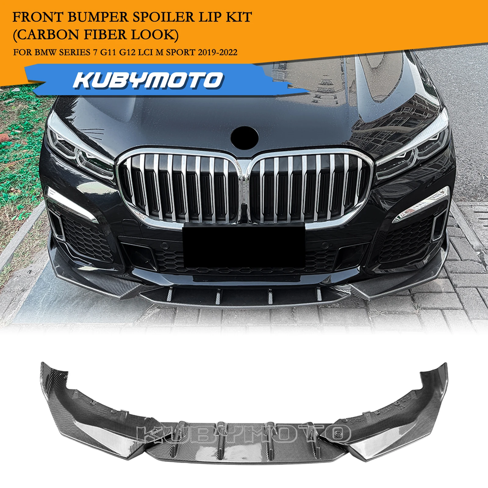 

Gloss Black/Carbon Fiber Look Front Bumper Spoiler Lip Lower Diffuser Splitter For BMW 7 Series G11 G12 740i LCI M Sport 2019-22