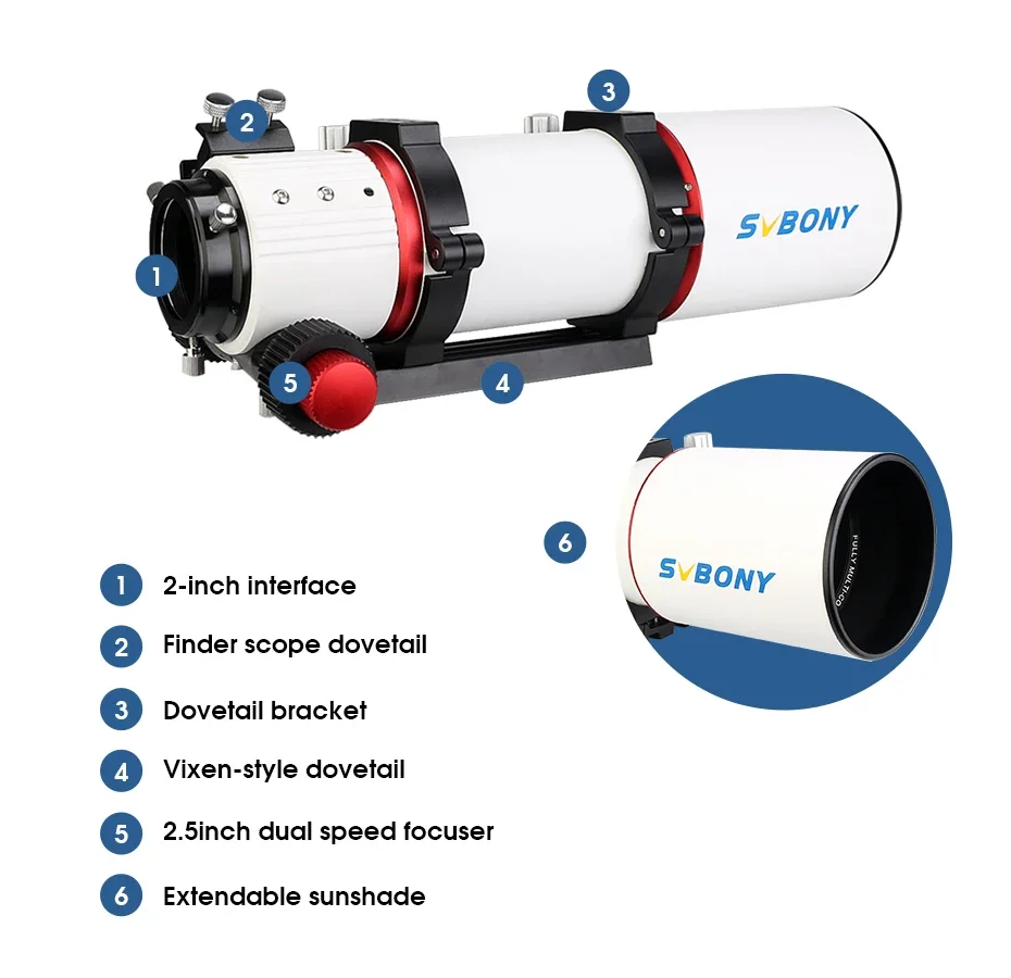 Svbony SV550 80mm APO Astronomisches Teleskop Refraktor OTA Set für Sonnenbeobachtung, Tiefenbeobachtung, Astrophotografie und Visuelle Beobachtung – Detail 40