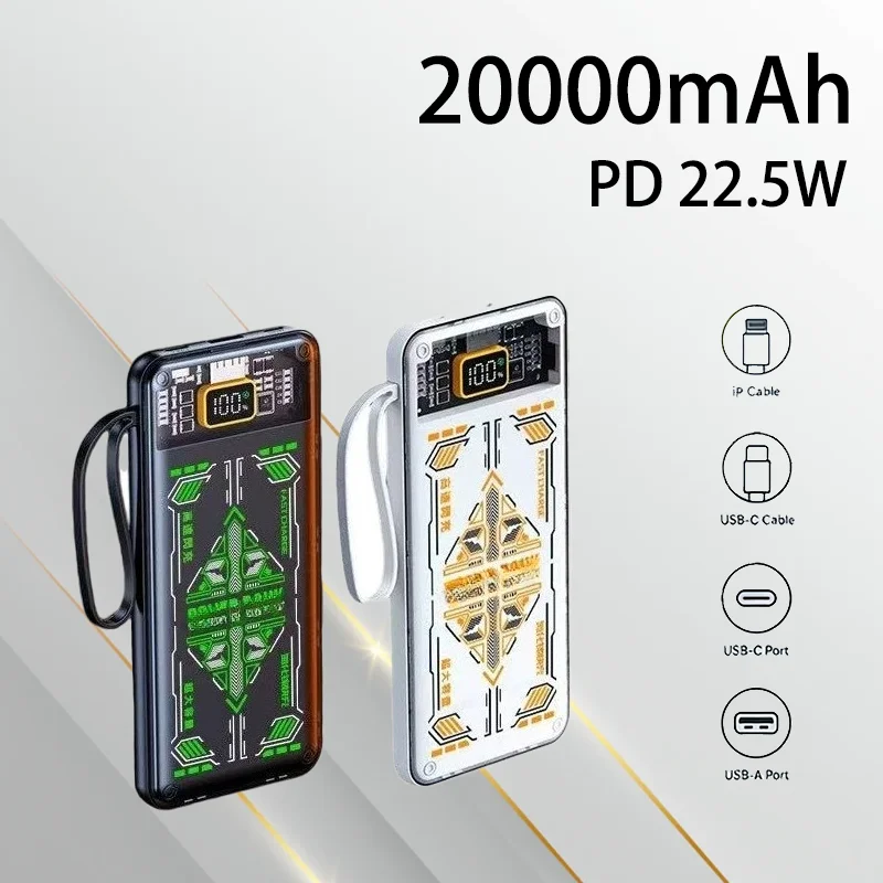 

Portable 10000mAh 20000mAh Power Bank with Built-in Cable Outdoor Lightweight Charger Safe for Emergency Travel and Camping