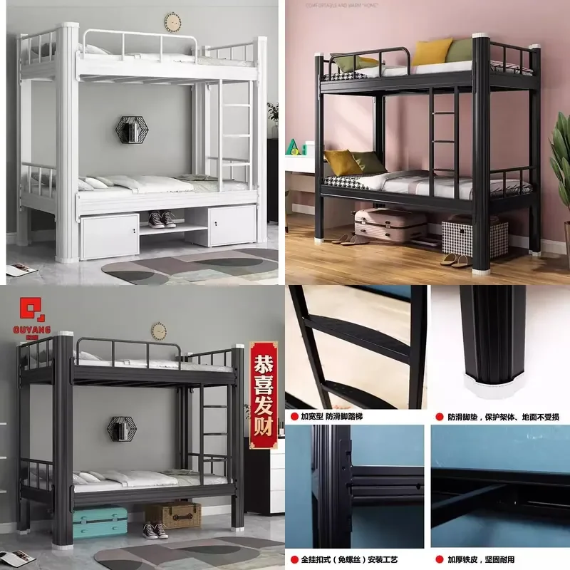 For Student Staff Dormitory Apartment Upper Lower Bunk Bed Iron Frame Single Double Wrought Iron Space Saving Sturdy Metal