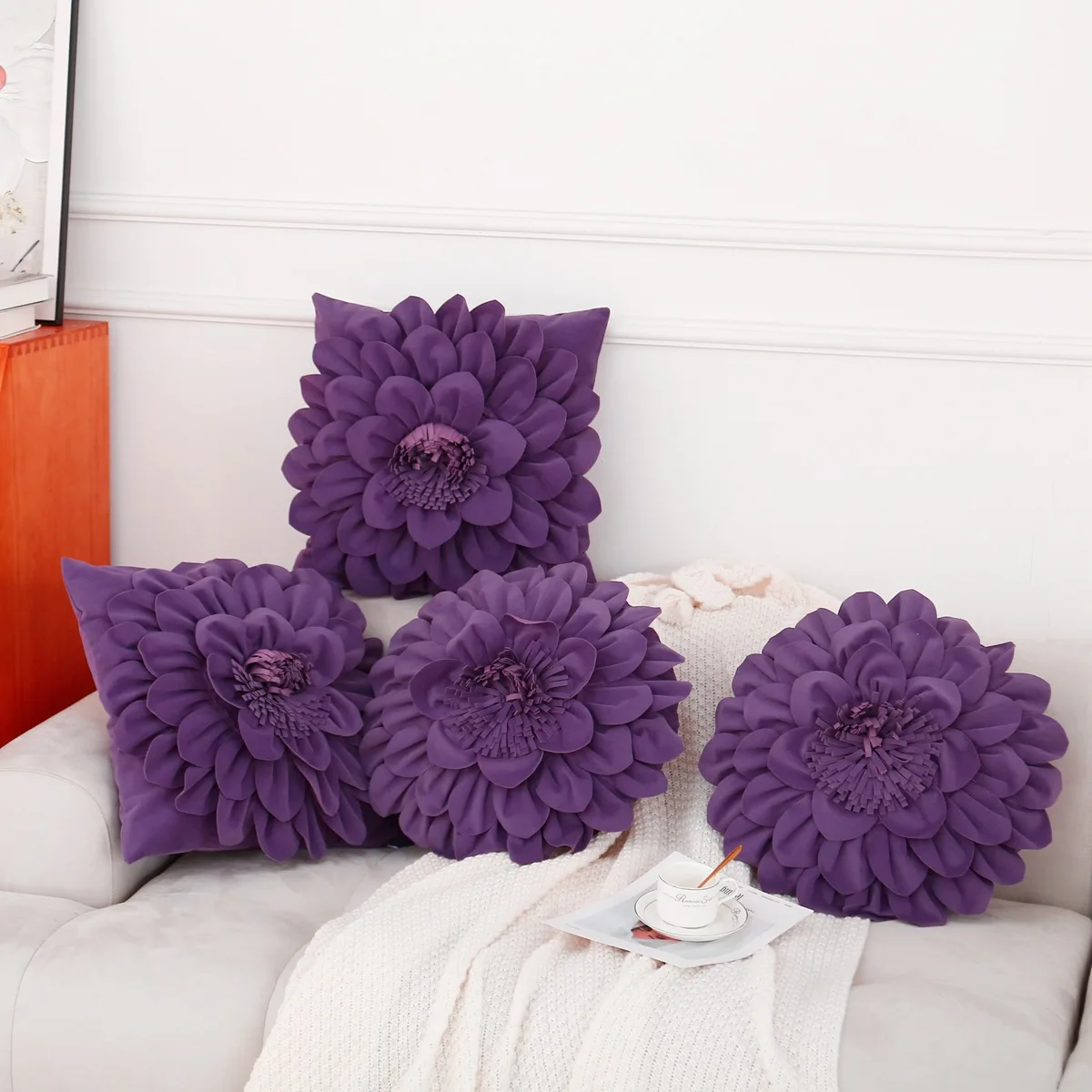 Three Dimensional Chrysanthemum Patchwork Cushion Cover Velvet Solid Handmade Pillow Covers Decorative Home Flower Pillowcase