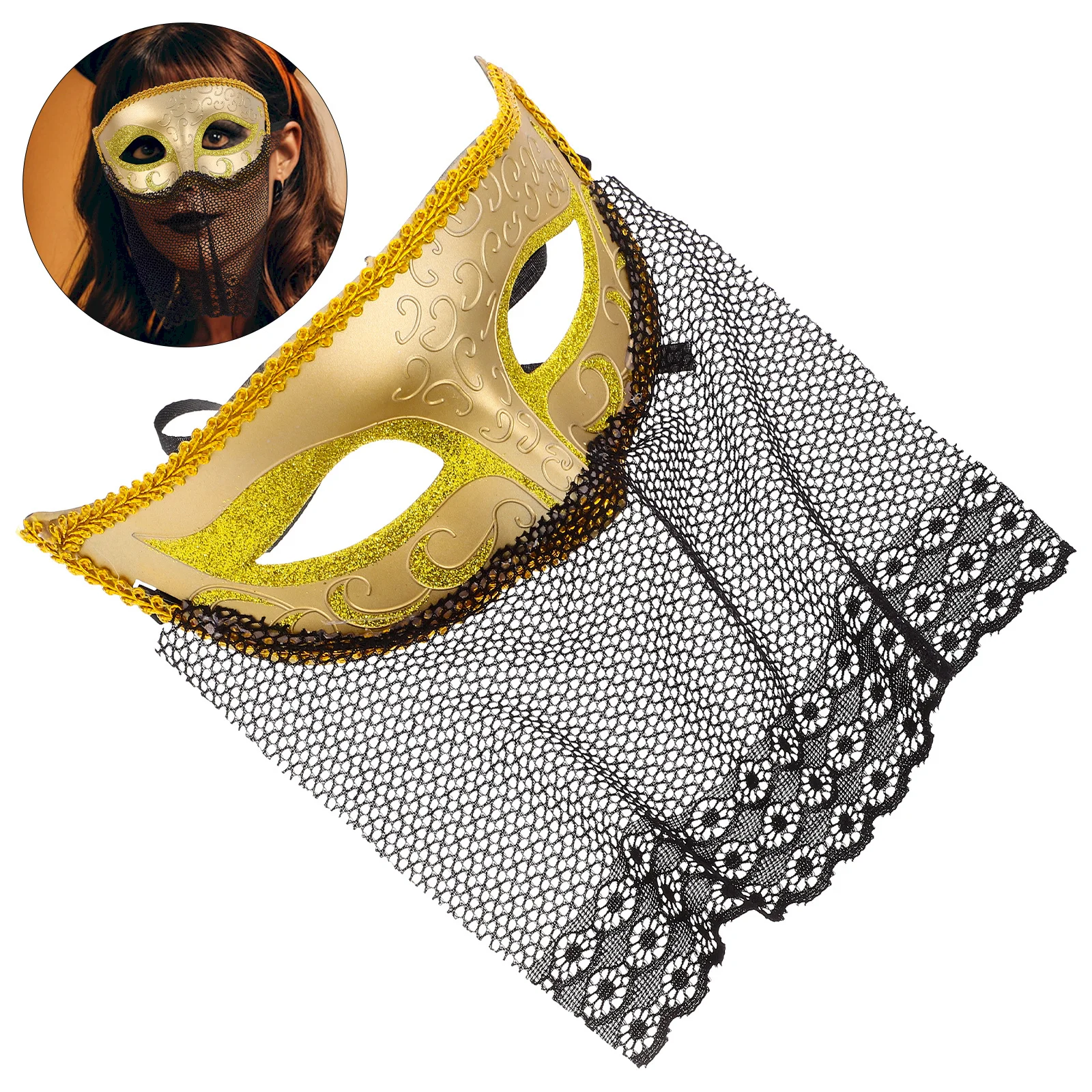 Máscara veneciana de media cara, velo de encaje, mascarada de Halloween, disfraz de Mardi Gras, máscara para actuación en escenario, máscaras venecianas