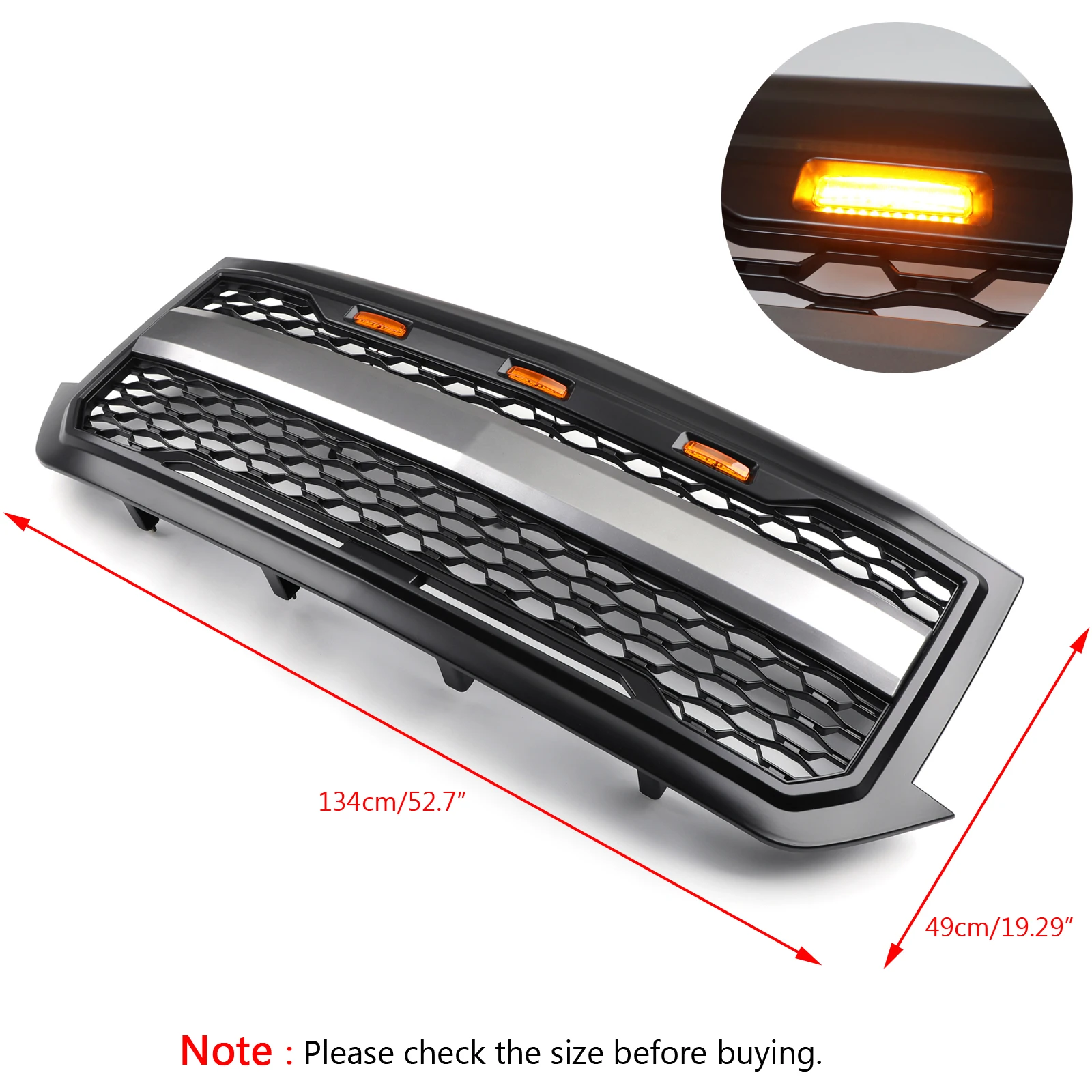 Areyourshop LED Light Front Bumper Grill Grille Chevrolet Silverado 1500 2016 2017 2018 With Letter