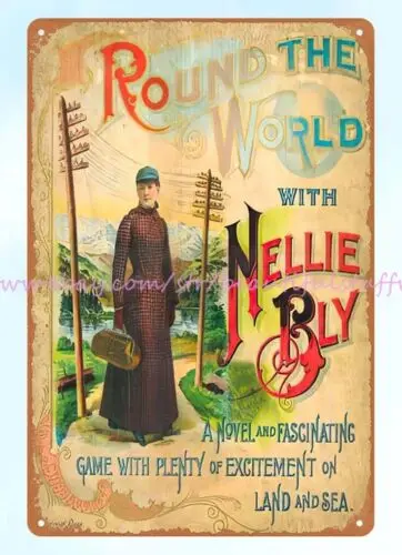 1890 board game Round the World with Nellie Bly metal tin sign  garage signs