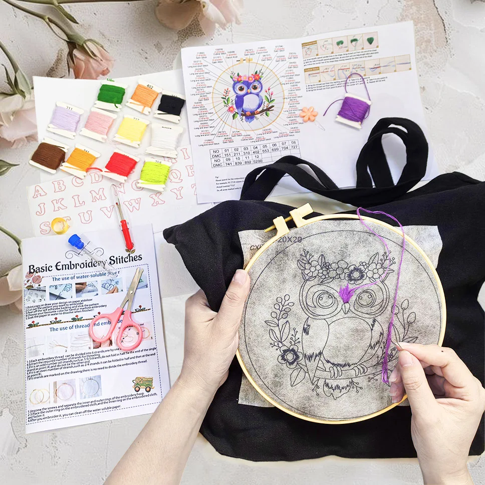 Handgemachtes Stickerei-Taschen-Set für Anfänger 20x20cm DIY-Geschenk Einfach zu befolgenes Urlaubsgeschenk Familien-Dekoration – Detail 7