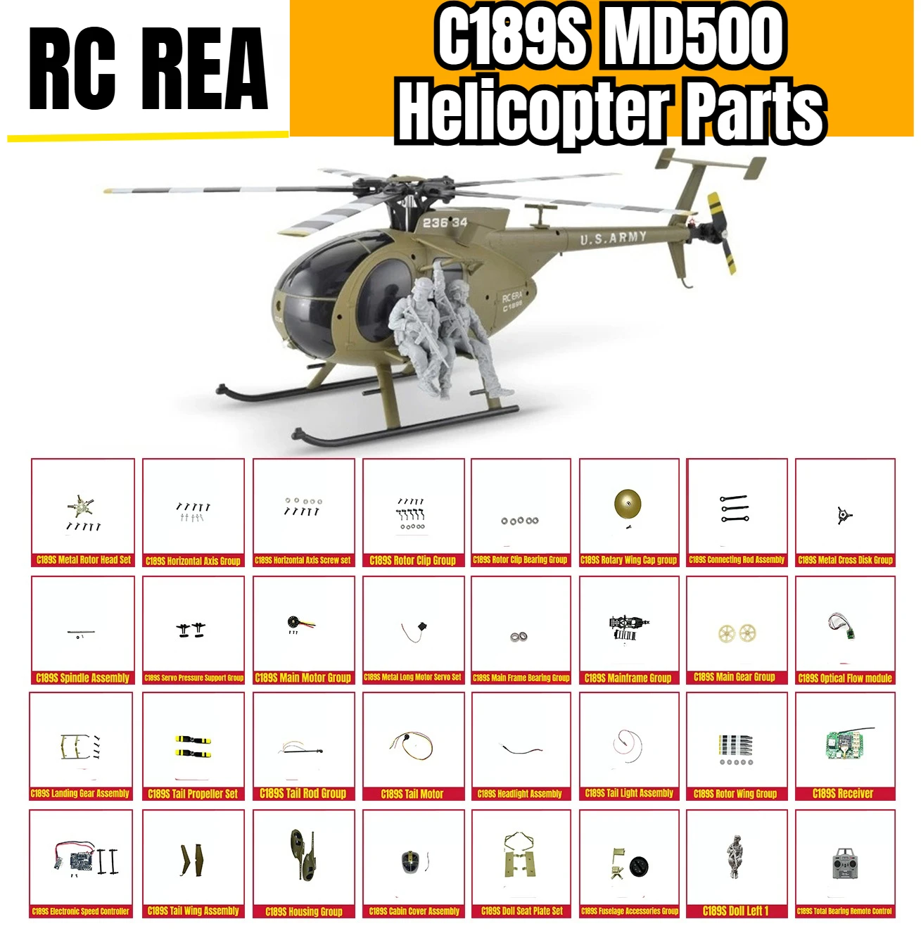 RC REA C189S MD500 Small Bird RC Helicopter Parts Shell Propeller Motor Servo Connecting Rod Remote Control Spindle Landing Gear
