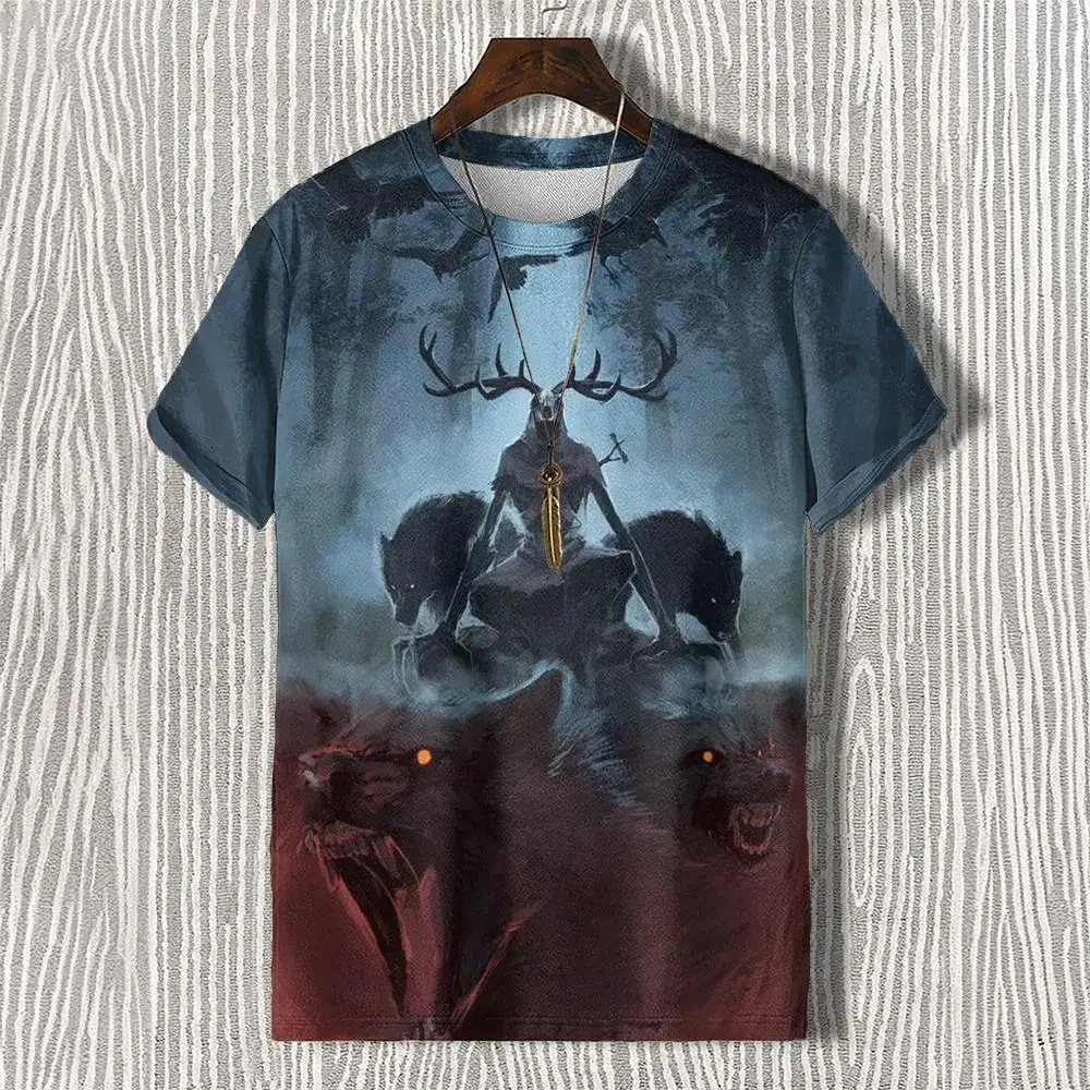 2025 Summer Tarot Devil T-Shirt Hip Hop Pattern Short Sleeve Tees Tops Casual Men's Clothing Retro Black Oversized T-Shirt