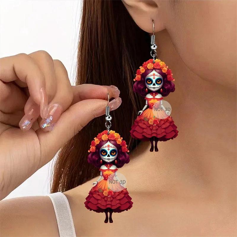 1 par de pendientes góticos acrílicos personalizados a la moda para mujeres y niñas, pendientes únicos novedosos, accesorios de joyería, regalos de Halloween