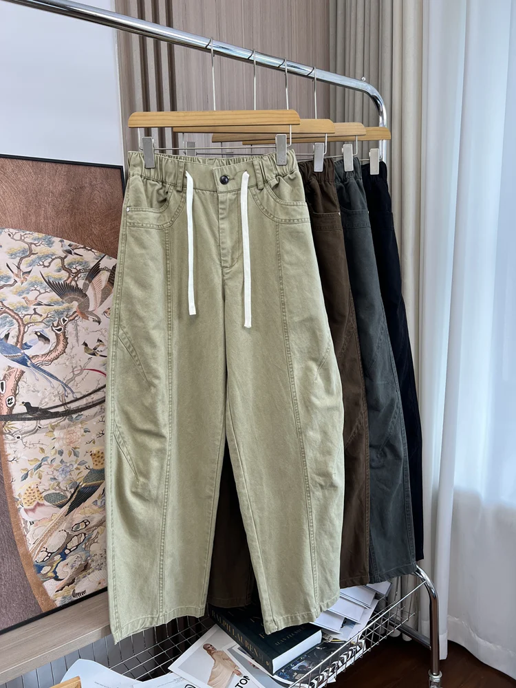 

Comfortable Straight Leg Casual Pants for Men with Dstring Elastic Waist Breathable Autumn Commuting Versatile Cotton Trou...