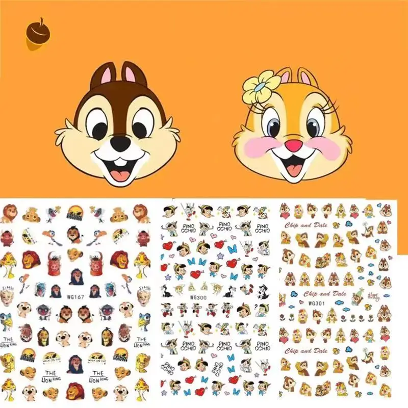 1PCS 3D Disney Lion King Nail Stickers Chi-Chi And Diddy Donald Duck Mickey Stickers Cartoon Animation Anime Stickers For Nails