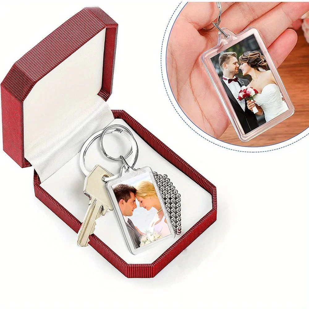 100pcs Blank Photo Keyrings Acrylic Blank Picture Insert Keychain Double Sided Clear Key Ring Photo Holder DIY Party Guest Gifts