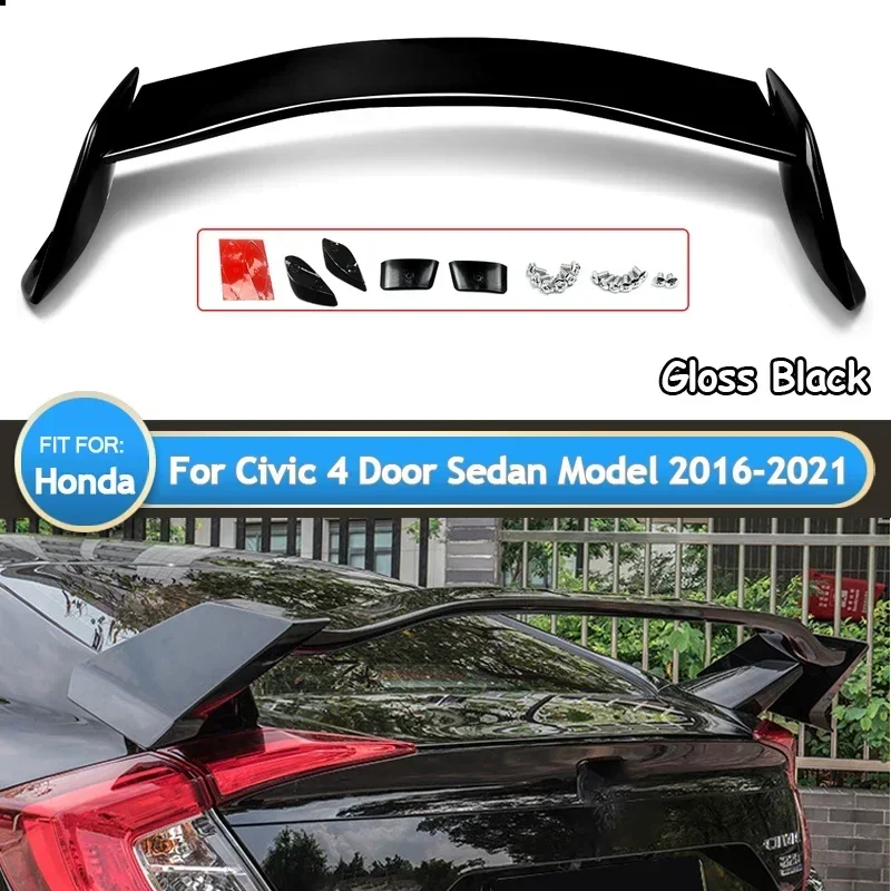 Type-R Style Carbon Look Rear Trunk Spoiler Wing For Honda Civic Hatchback 16-21