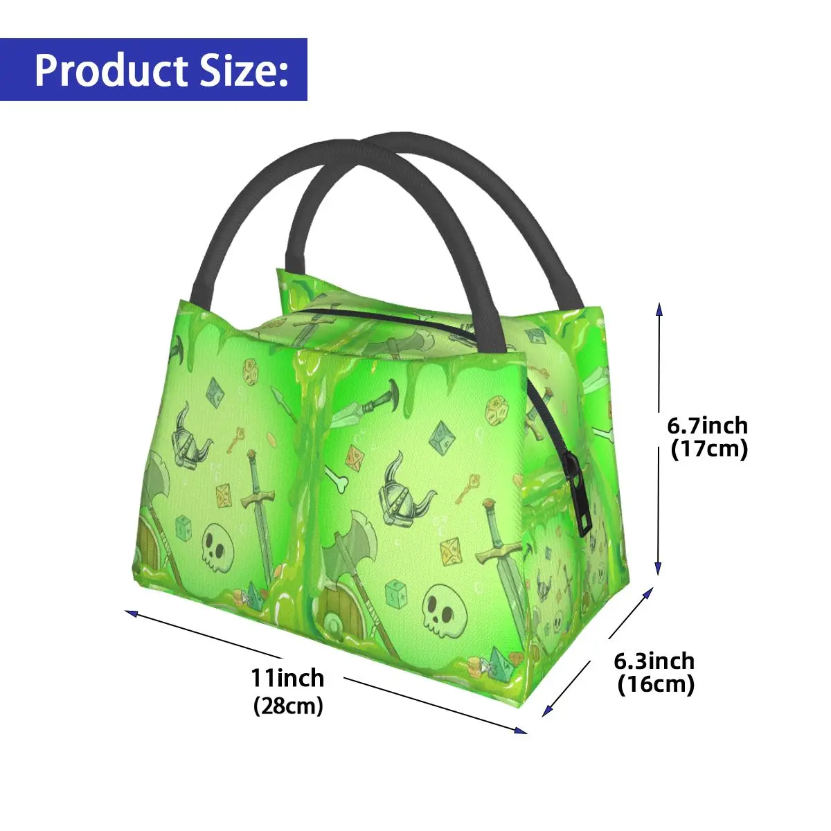 GELATINOUS CUBE Green Ooze Dnd Monster Dnd Dice Skull Loot Axe And Sword Insulated Lunch Bag Food Boxes Thermal Lunch Box Tote