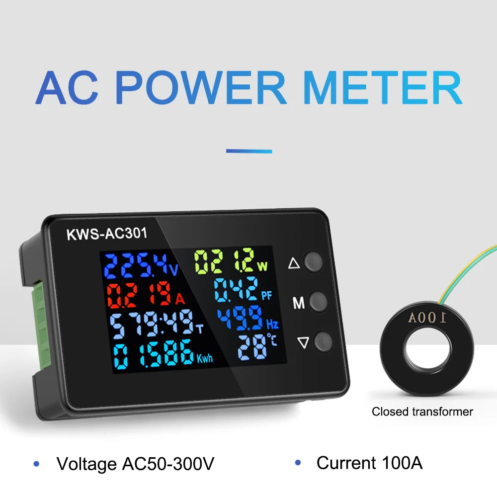 KWS-AC301 Wattmeter Power Meter Voltmeter AC 50-300V 50-60HZ LED AC Electricity Meter 0-20/100A Power Analyzer Detector Tools