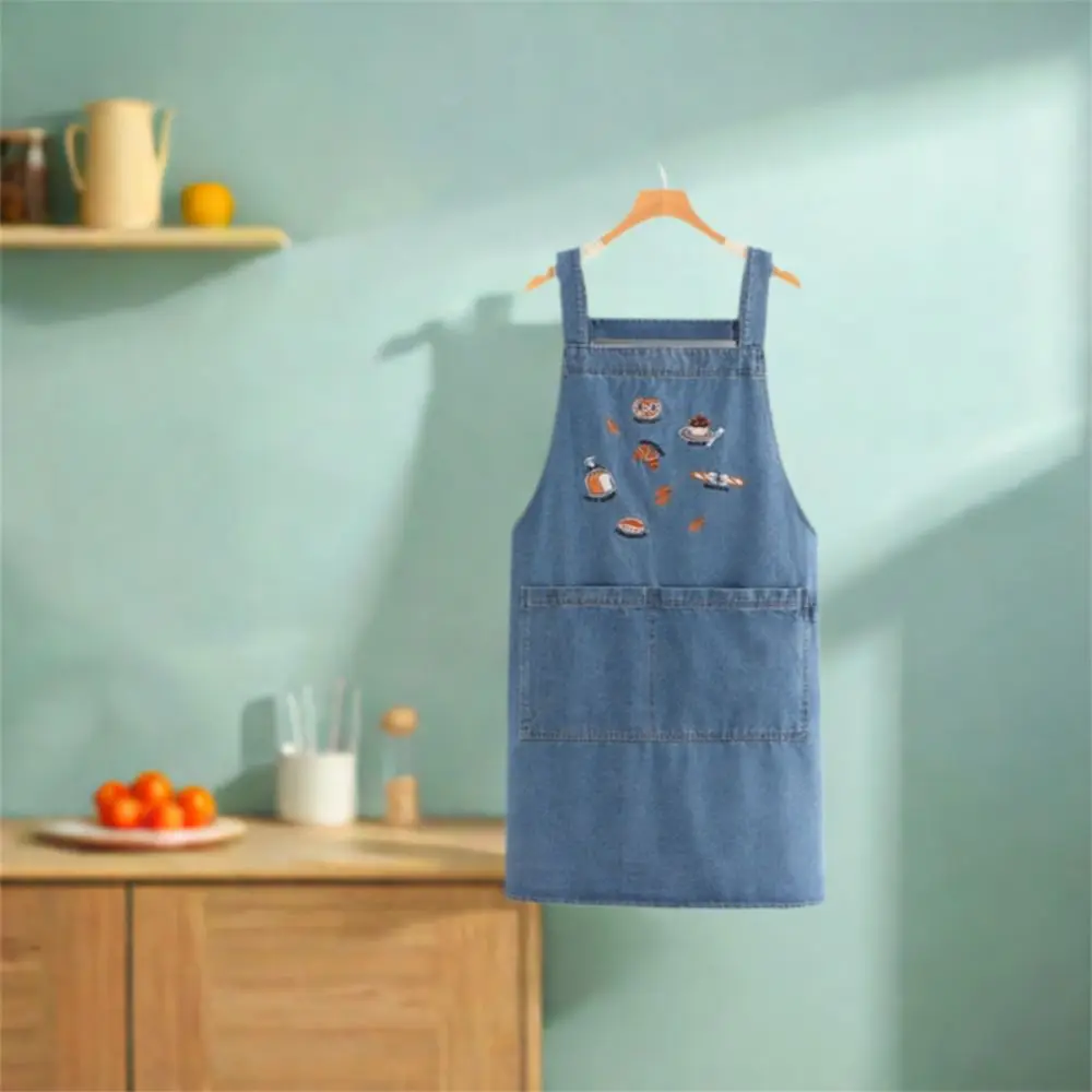 

Creative Fashion Cowboy Apron Antifouling with Pocket Korean Workwear Apron Artistic Design Soft Retro Apron Men's and Women's