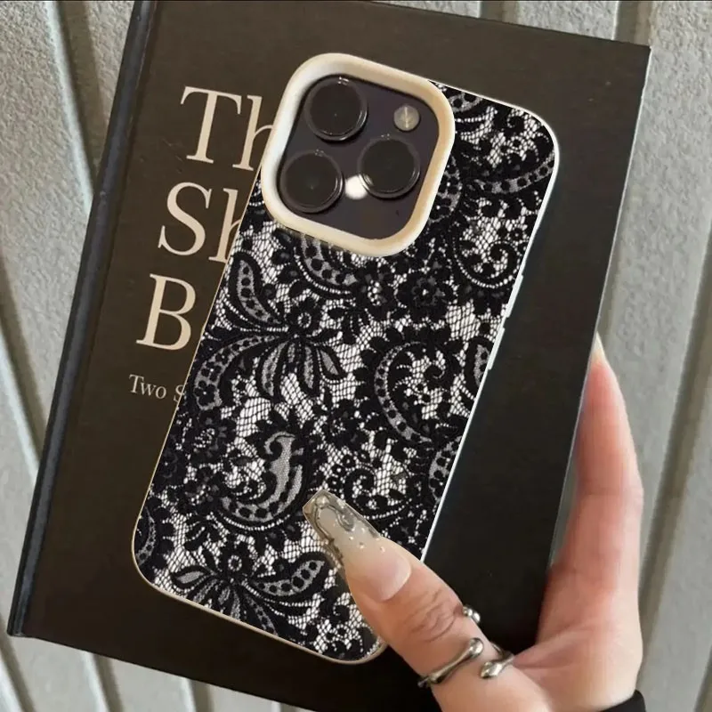 Black Lace Pattern Personalized Lichee leather pattern Phone Case For Samsung A36 A26 A55 A35 A16 A54 A34 A25 A24 A15 A14 4G 5G - náhled 6
