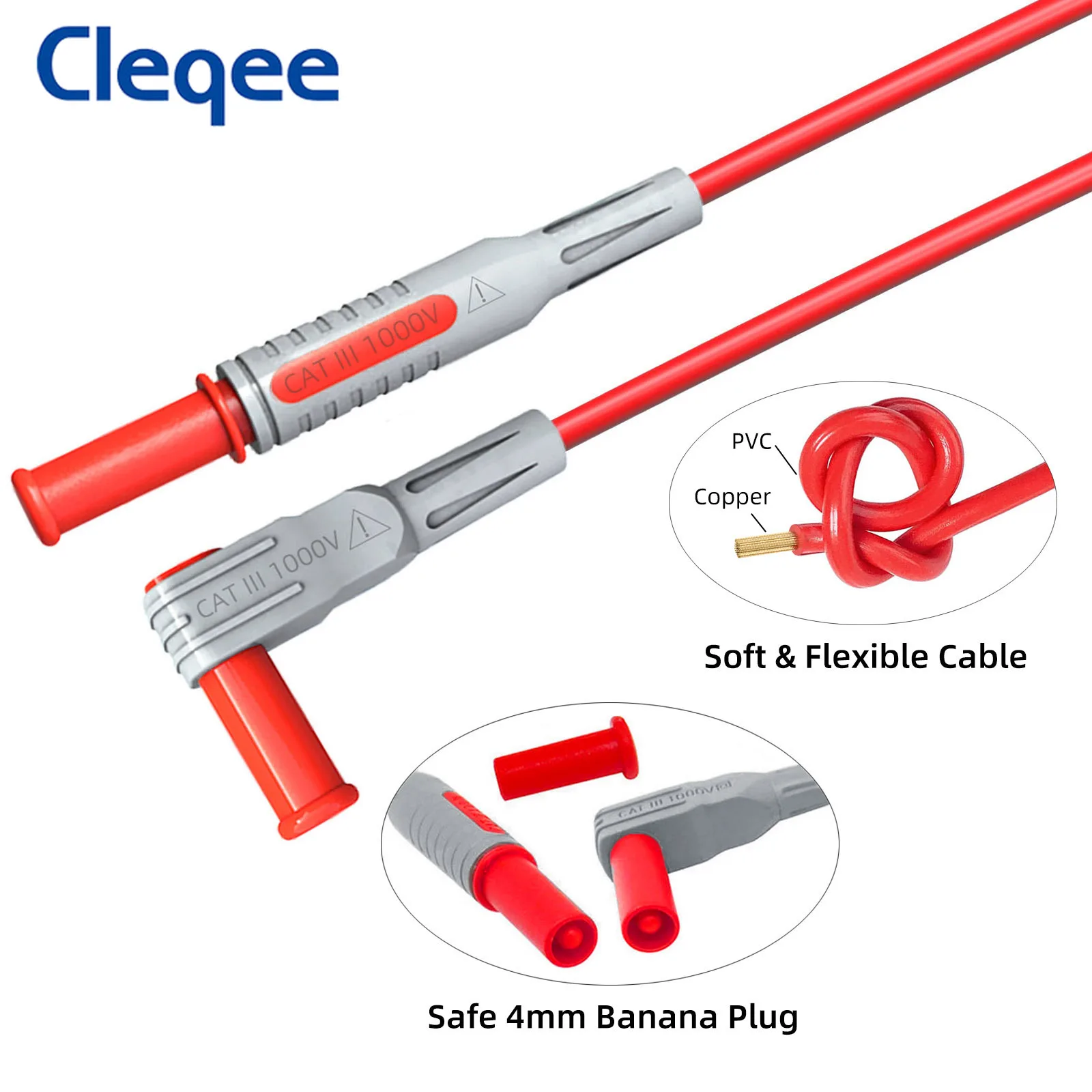 Imagem -02 - Cleqee-segurança Banana Plug Lead 90 Graus para Cabo de Teste do Multímetro Reto P1033 100cm 1000v 15a Pcs