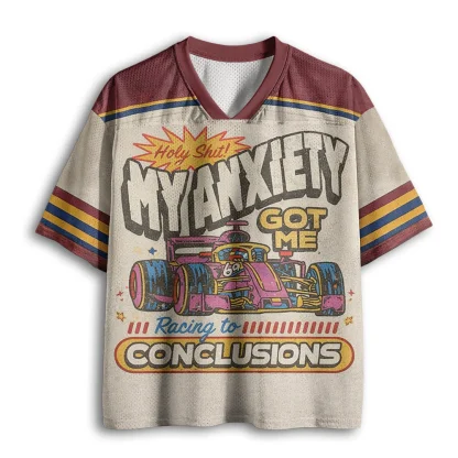 My Anxiety Got Me Racing To Conclusions Race Car Print Men V Neck Mesh Jersey Tee