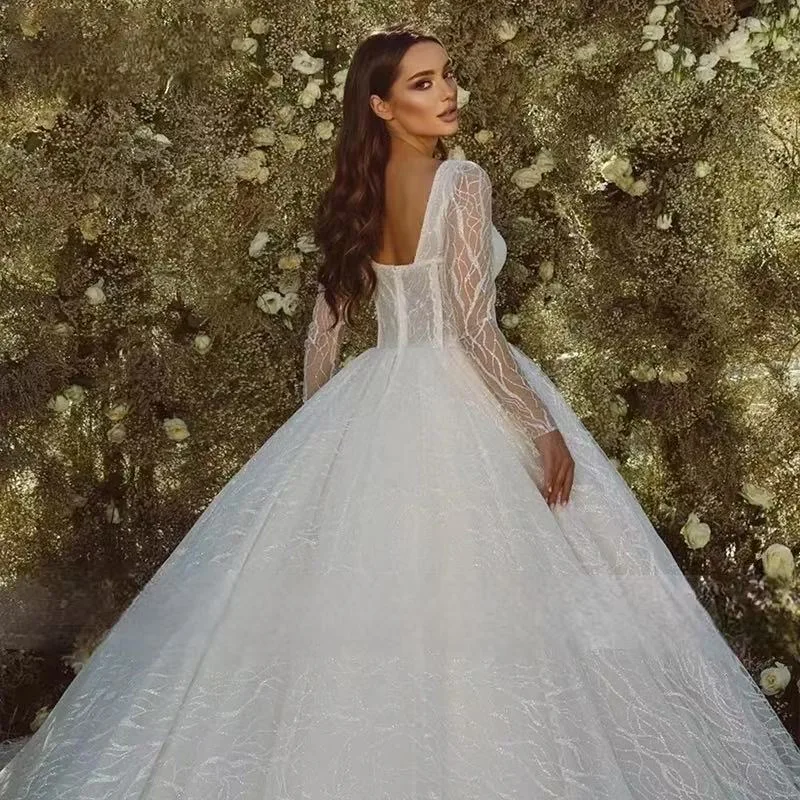 One Life Customizd Long Sleeves Lace Wedding Dresses Back Robe Square Neck Ball Gown Beaded Bridal Gowns Vestidos de novia 2025