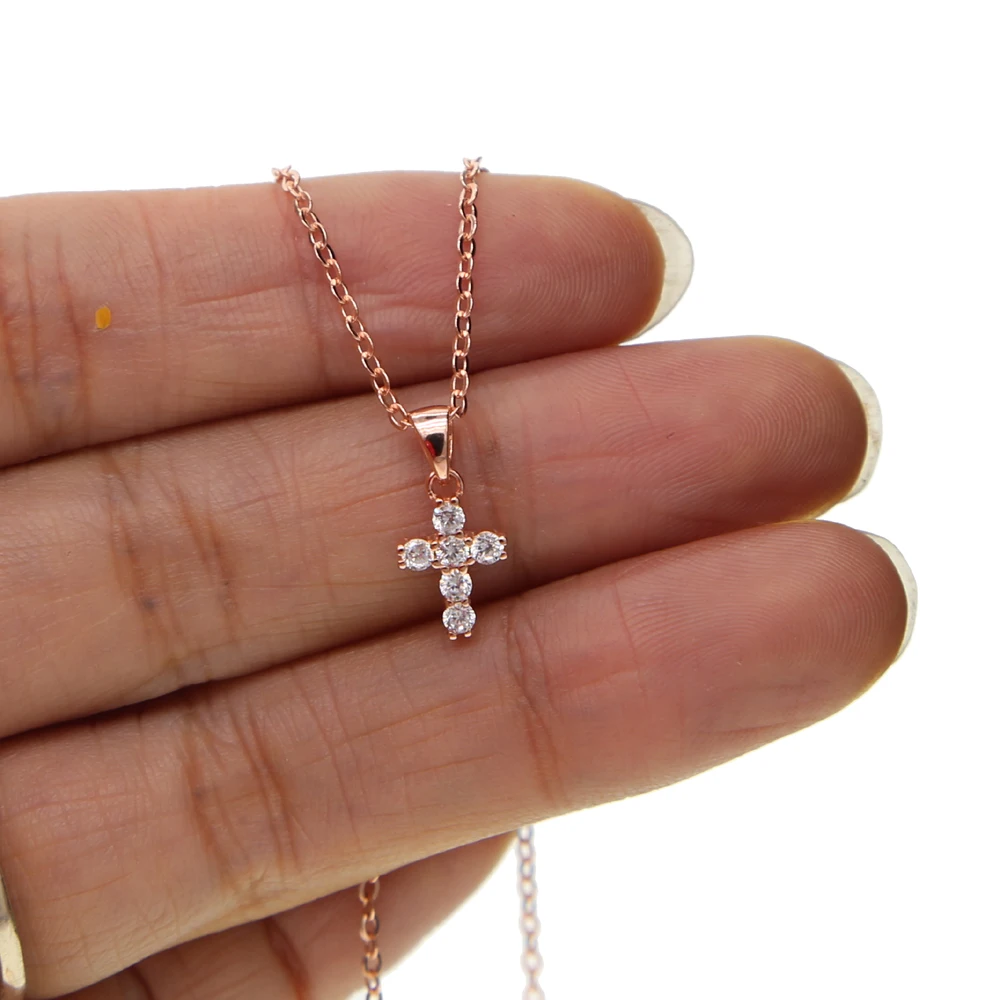

NEW 925 Sterling Silver Micro Pave 5A Cz Tiny Cute Cross Pendant Necklaces for Women Girl Delicate Mini Charm Bijoux Jewelry