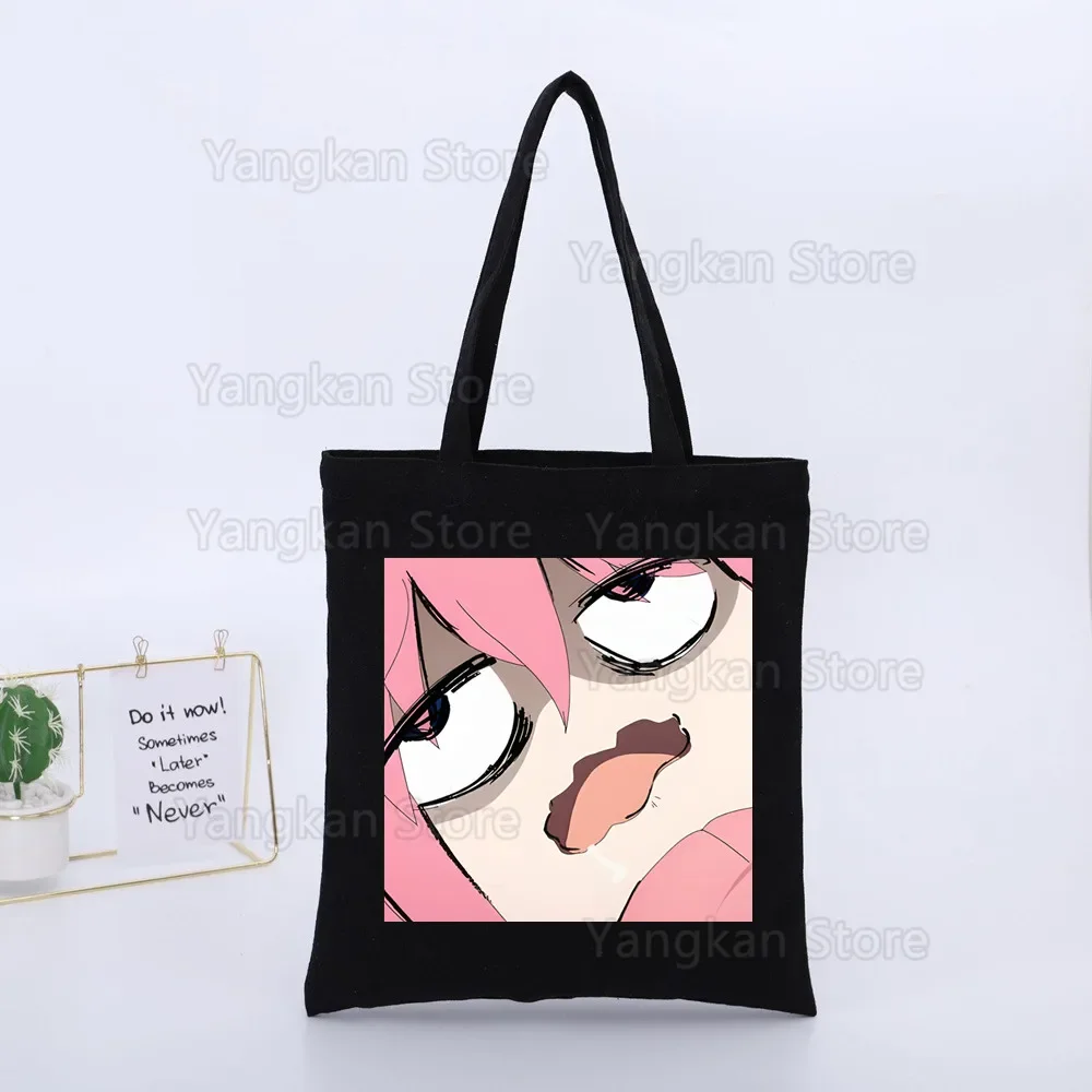 Bocchi The Rock Shopper Bag Canvas Tote Shoulder Bags Shopping Bag with Print Black Cloth Handbags Eco Friendly