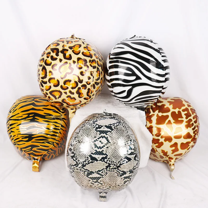 22Inch 4D Round Animal Pattern Aluminum Film Balloon Tiger Giraffe Snake Crocodile Leopard Animal Party Foil Balloons Birthday