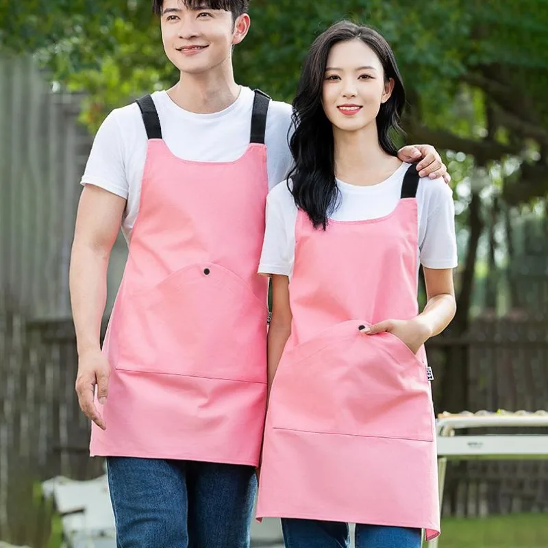 Fashion Korean Apron Custom Logo Waterproof Men's Women's Mandiles Coffee Shop Waiters Dress Nail Barber Salon Pinafore 2024