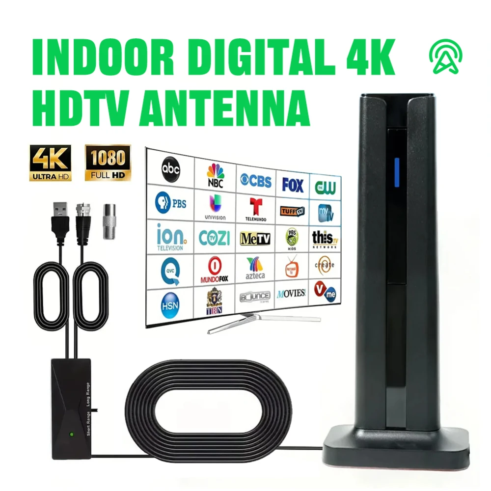 

Цифровая комнатная ТВ-антенна 4K HD со встроенным усилителем, дальность действия более 320 км, для всех смарт-телевизоров, кристально чёткое приёмание местных каналов