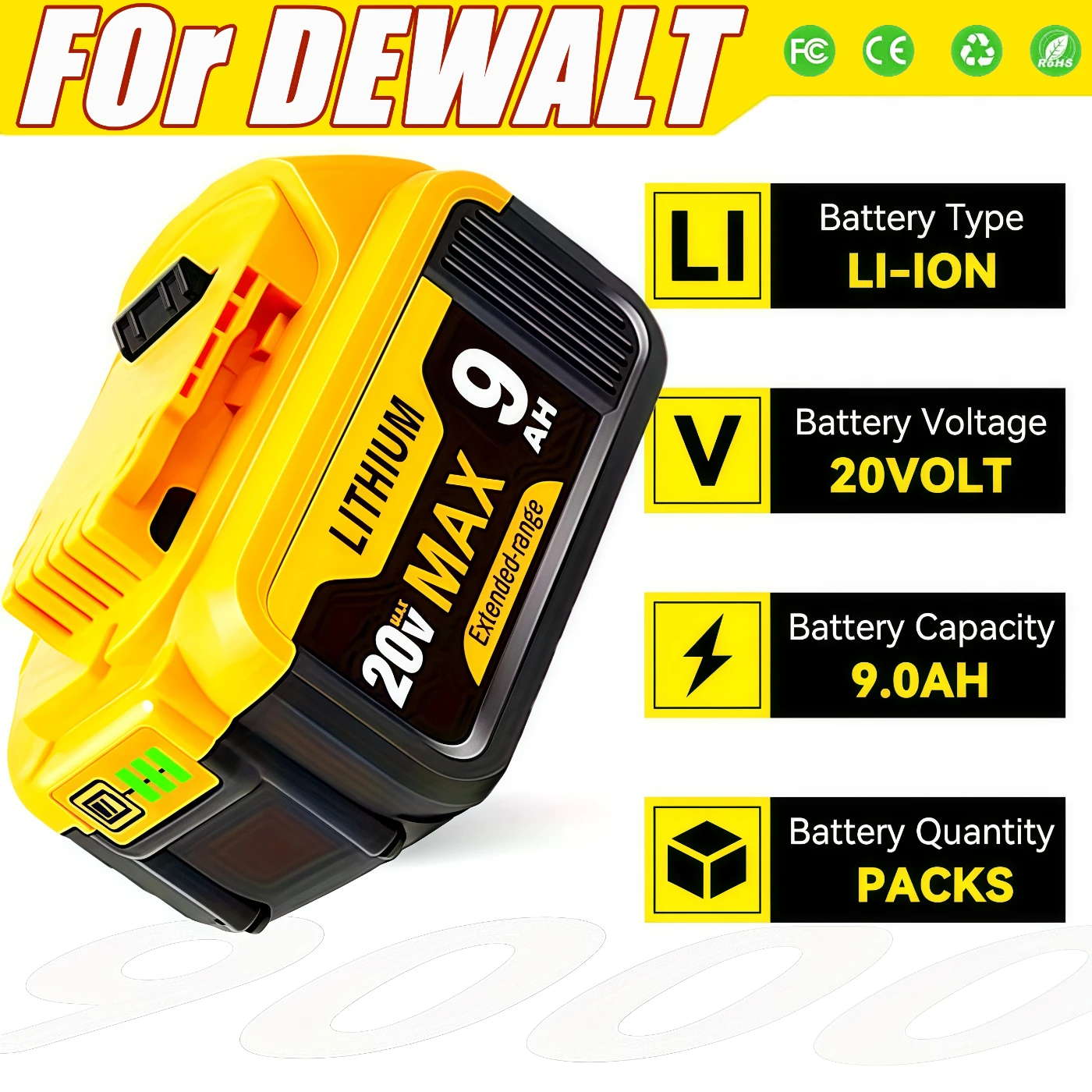 

For DeWalt 20V 6/9/12AH MAX Li-ion Battery for DeWalt DCB547-XJ DCB200/DCB201 for Flexvolt Tool Batteries Replacement Battery