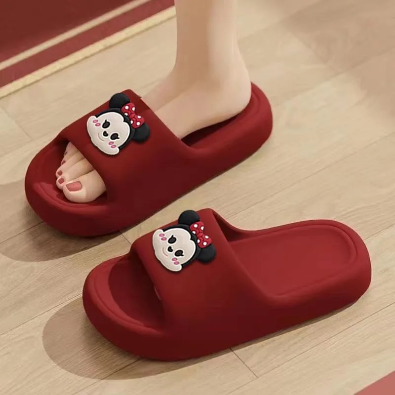 Disney Minnie Mouse Slippers EVA Women Cartoon Red Summer Outdoor Kawaii Home Thick Bottom Shoes Girls Cute Slippers Sandals