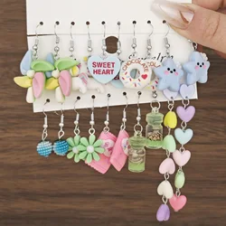 Small Fresh Love Tassel Flower Pendant Earrings 5 Pairs Combination Korean Sweet and Colorful Wishing Bottle Candy Earrings