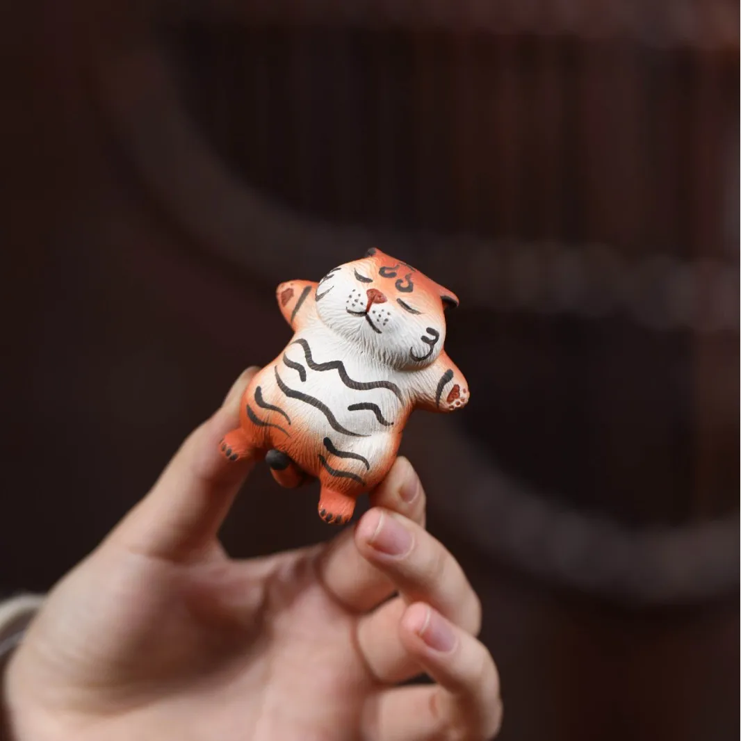 Zhao Yonghui Purple Clay Tiger Pet Ornament Premium Craftsmanship, Can Be Kept, Smoothly Shaved, Lying Flat Tiger, Handmade Tea