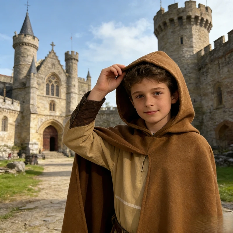 

Retro Hooded Cloak Children's Role-playing Halloween Performance Costume Shawl Stage Wear Overhead Hooded Robe Polyester Spri...