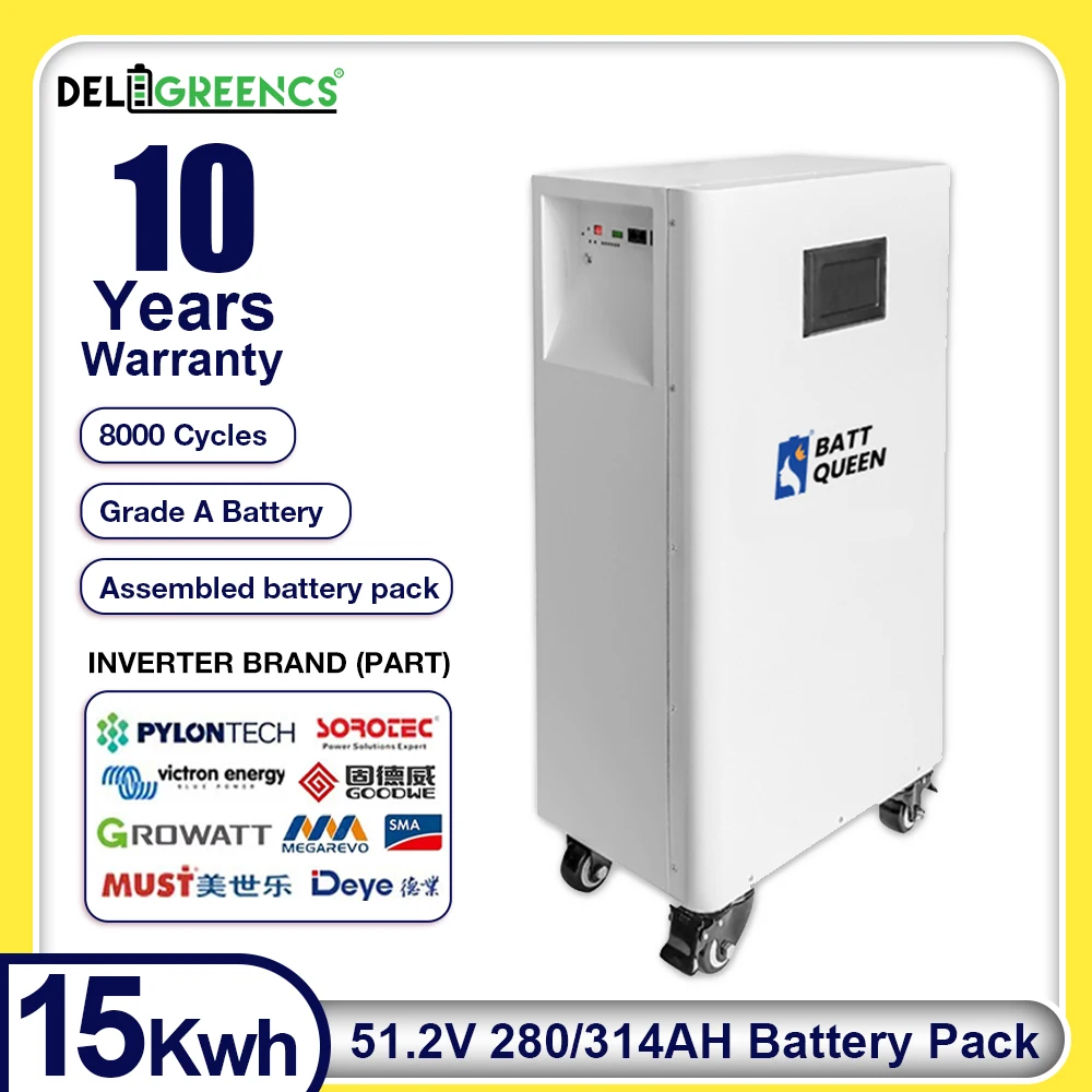 15Kwh Akku LiFePO4 Battery Pack 48V Pre-assembled 51.2V Lithium XWD314Ah Vertical 16S 200A BMS CAN RS485 Excluding Shipping Cost
