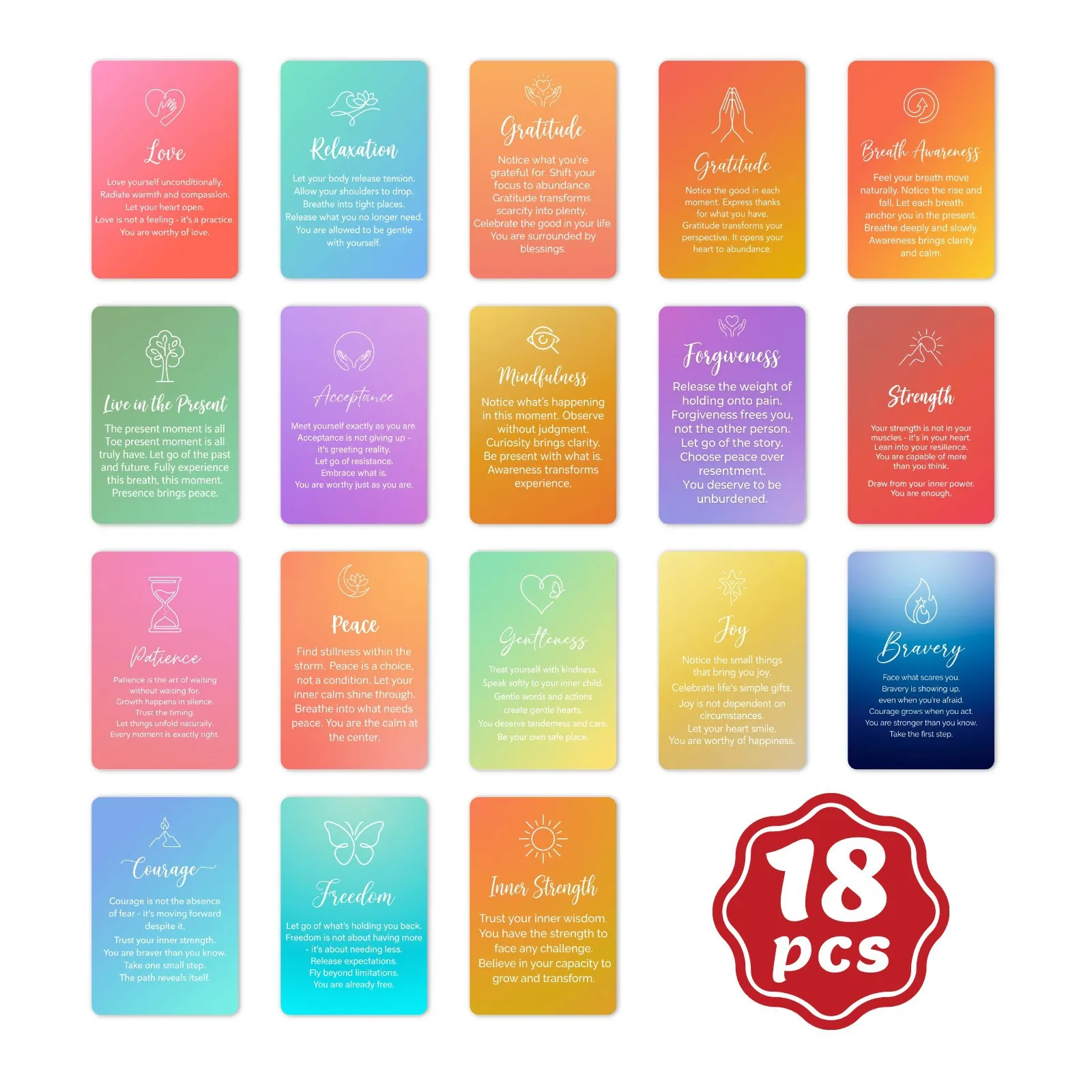 Rainbow Gradient Color English Motivation Phrase Cards Set Soothing Mind Blessing Message Gift Emotional Support Words